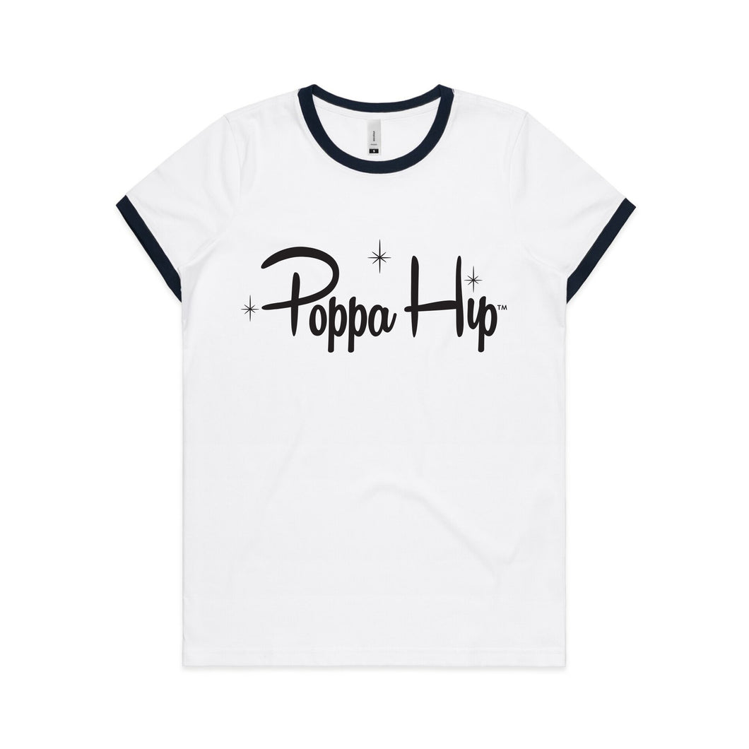 Poppa Hip Women's Ringer T-Shirt - White / Navy