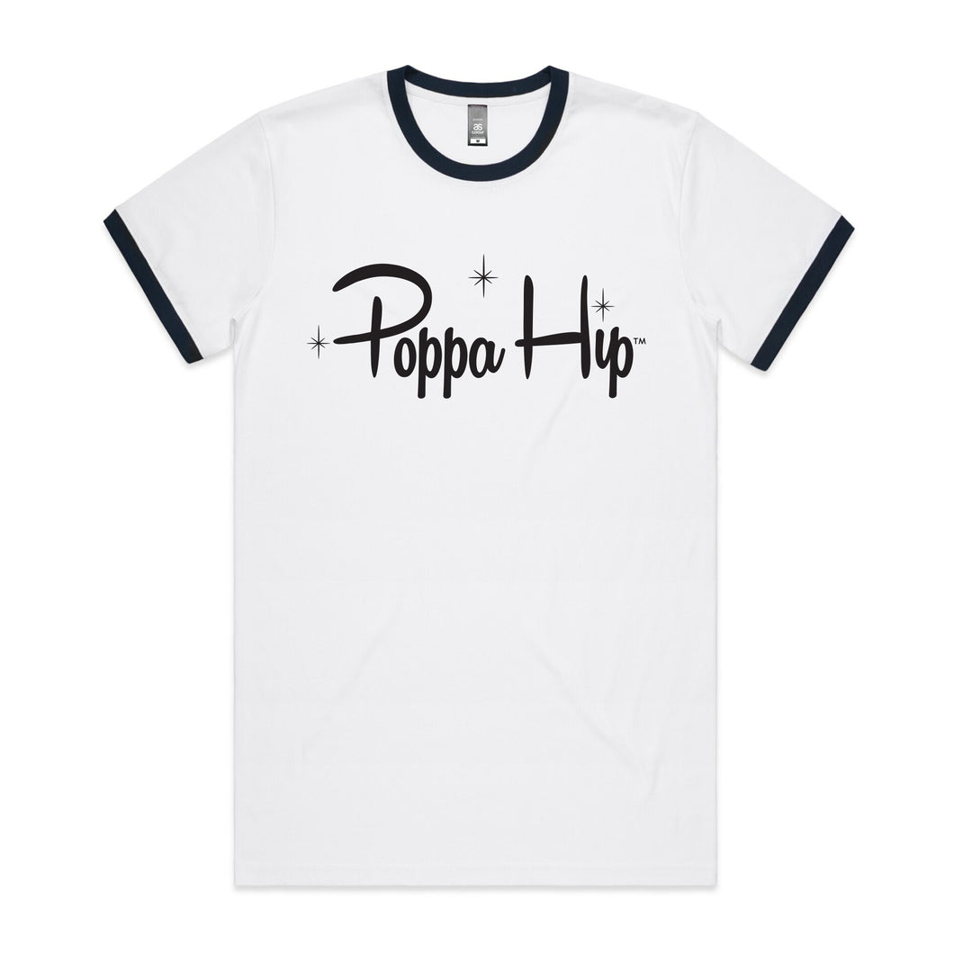 Poppa Hip Men's Ringer T-Shirt - White / Navy